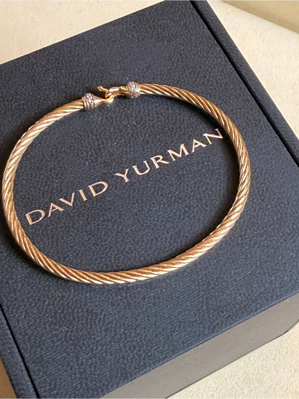 David Yurman 18K Yellow Gold with Diamonds Buckle Classic Cable Bracelet 2.6mm - Picture 6 of 14